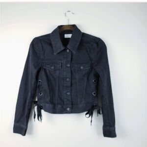 & Other Stories Black Crop Denim Jacket Tie Waist Size 6
